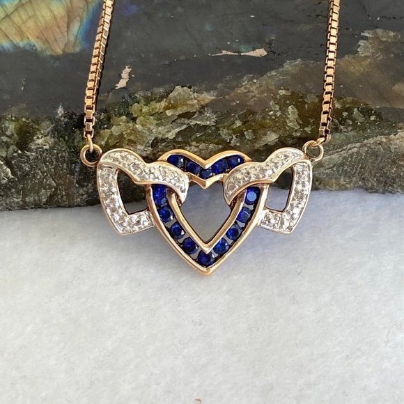 Ross-Simons Gold Vermeil Sterling Silver Triple Heart Sapphire Pendant Necklace - Picture 4 of 16